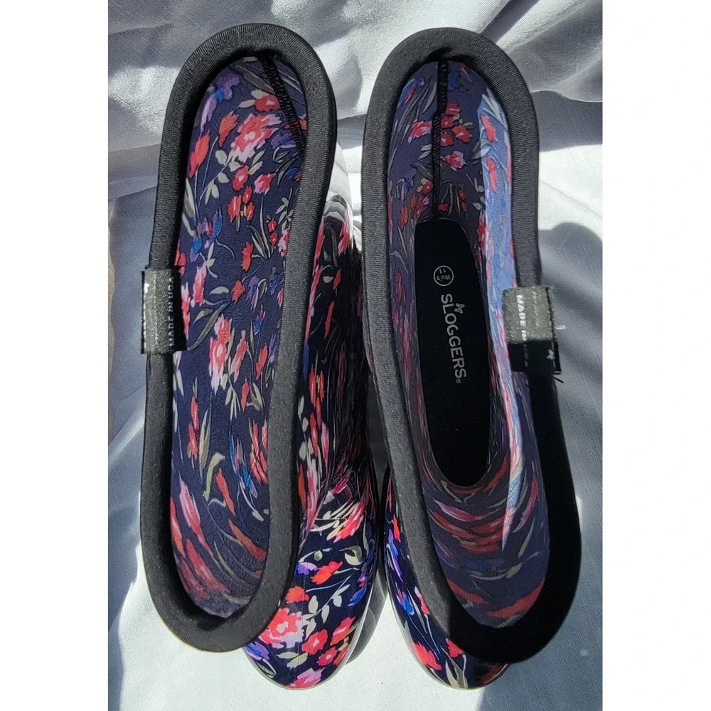 Sloggers Womens 11 Floral Rain Boots Navy Blue Waterproof Garden Mid Calf USA